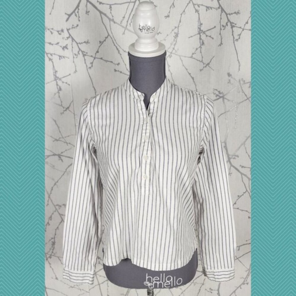 Abercrombie & Fitch White Stripe Cotton Stretch Popover Blouse